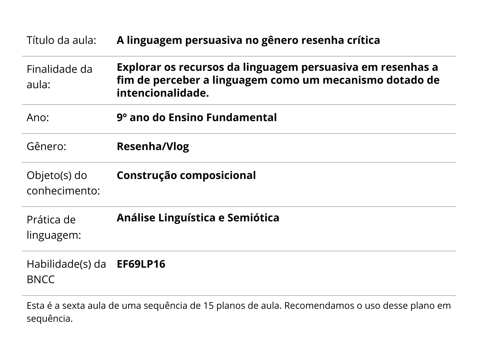 Plano de aula - 9º ano - O verbo como recurso persuasivo no gênero