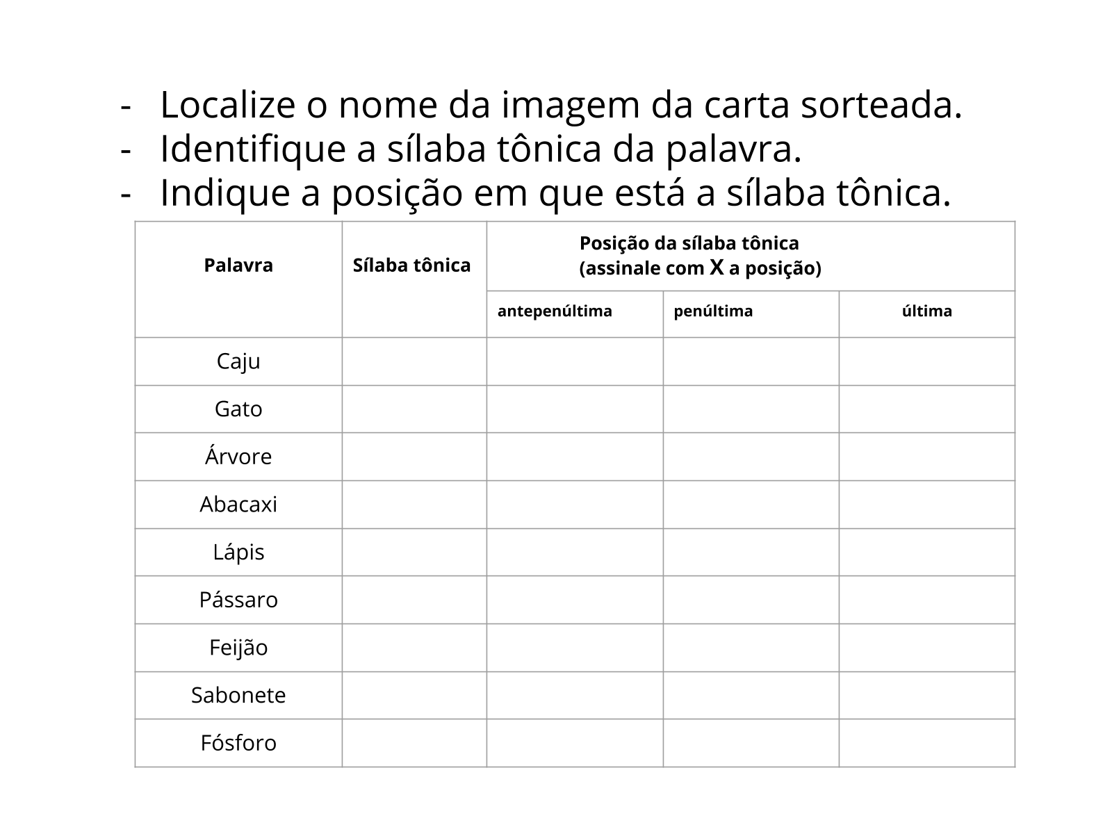 Sílaba tônica - SOS Professor Atividades - 3º ano