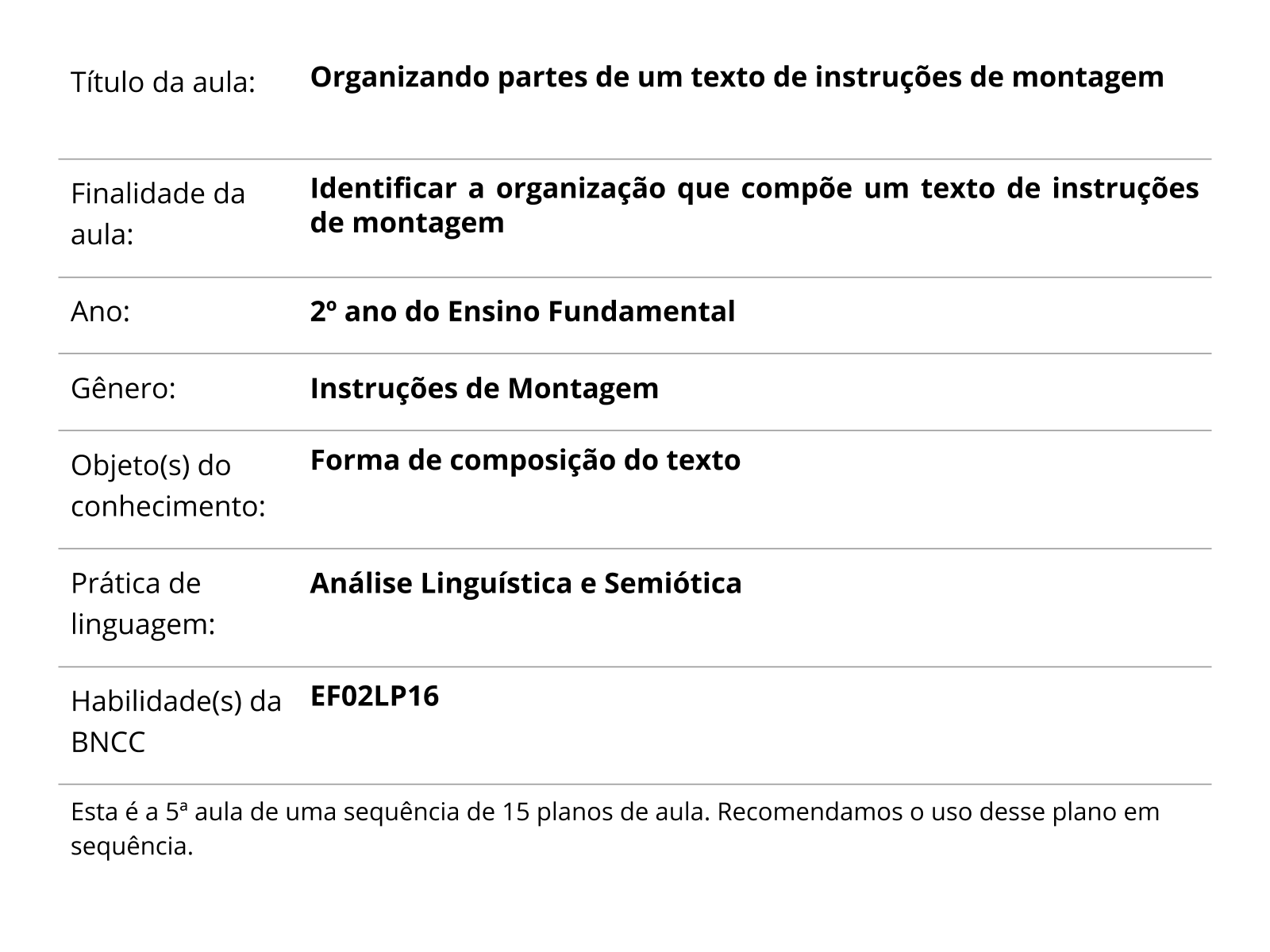 Plano de aula - 2o ano - Quantas Horas?