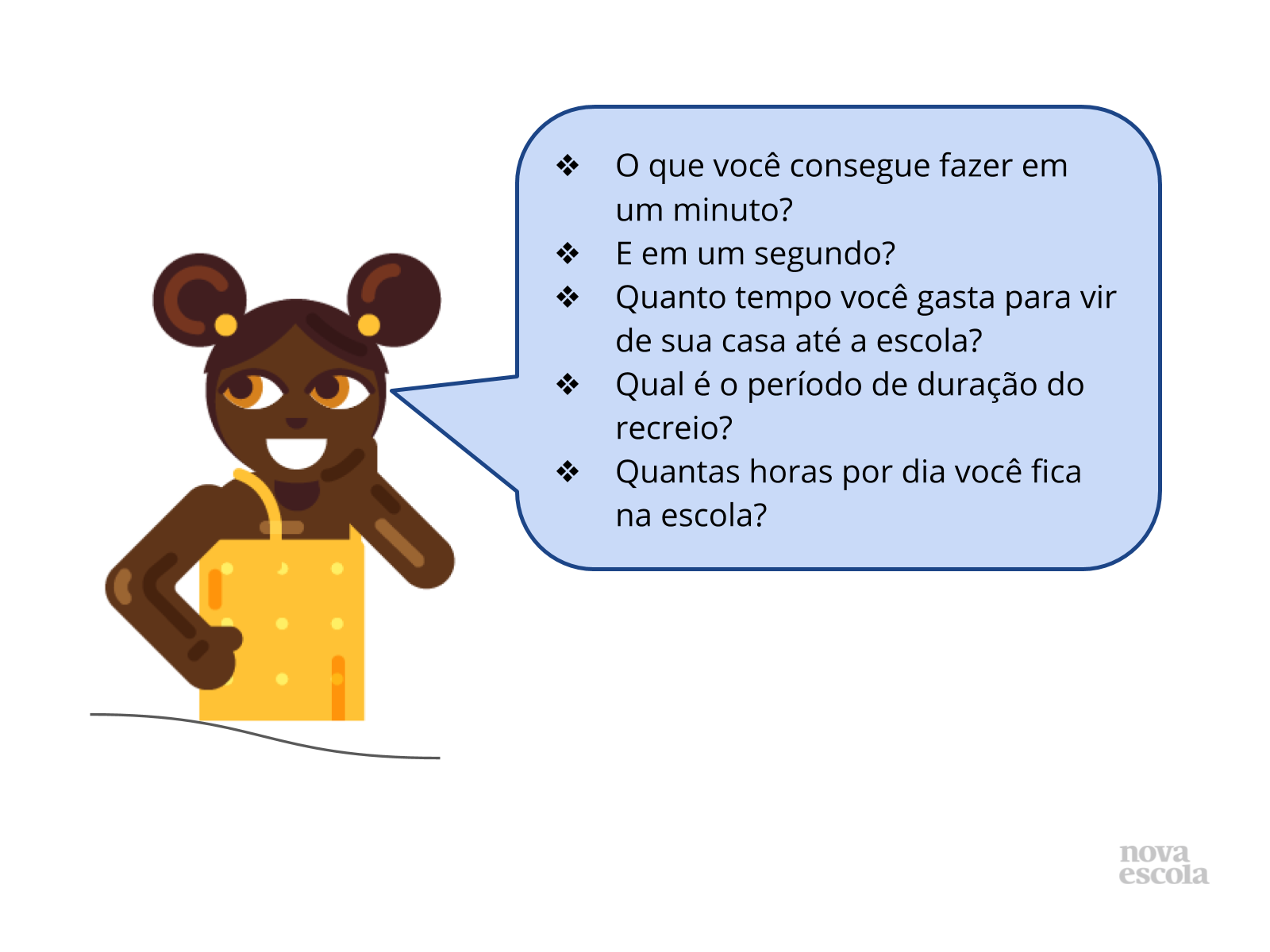 4) Vamos pensar! a) Quantos minutos tem 1 hora? b. Quantas horas tem um  dia? c. Quantos segundos tem 