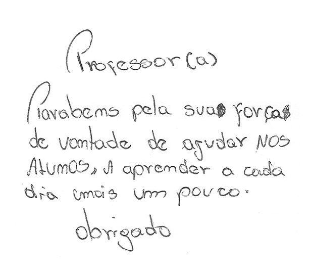 Bilhete escrito por aluno de EJA para o Dia do Professor