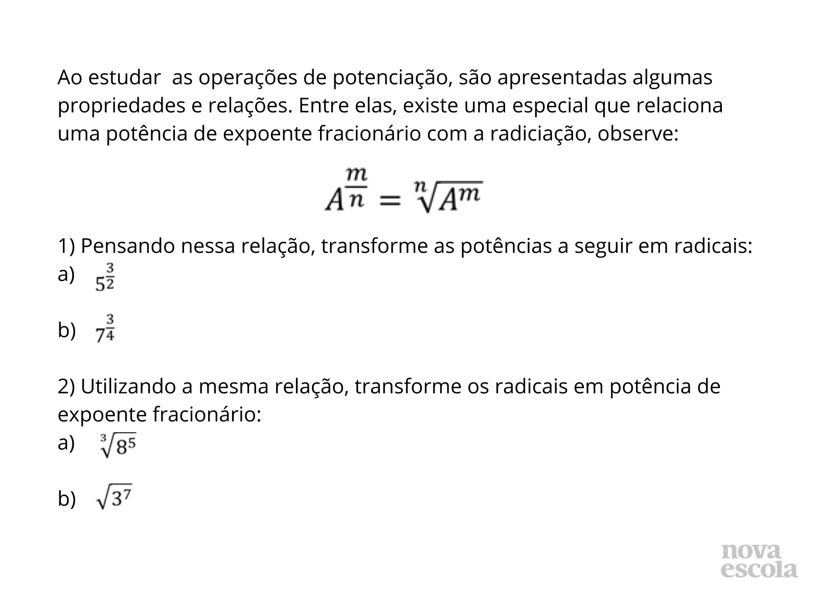 Operações com potências