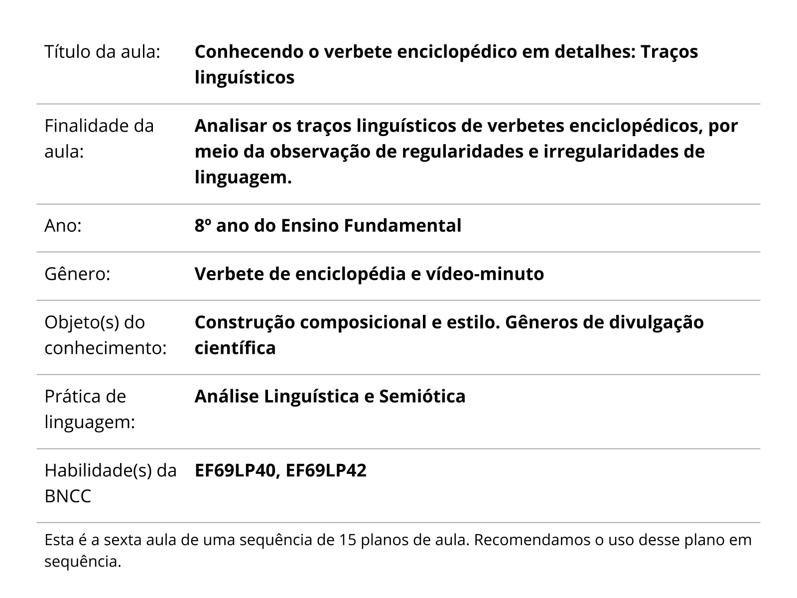 Plano de aula - 4º ano - Construindo verbetes