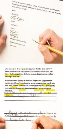 Enquanto as crianças não alfabéticas leem palavras em uma lista, as que já dominam a leitura e a escrita aprendem ortografia. Fotos: André Spinola e Castro
