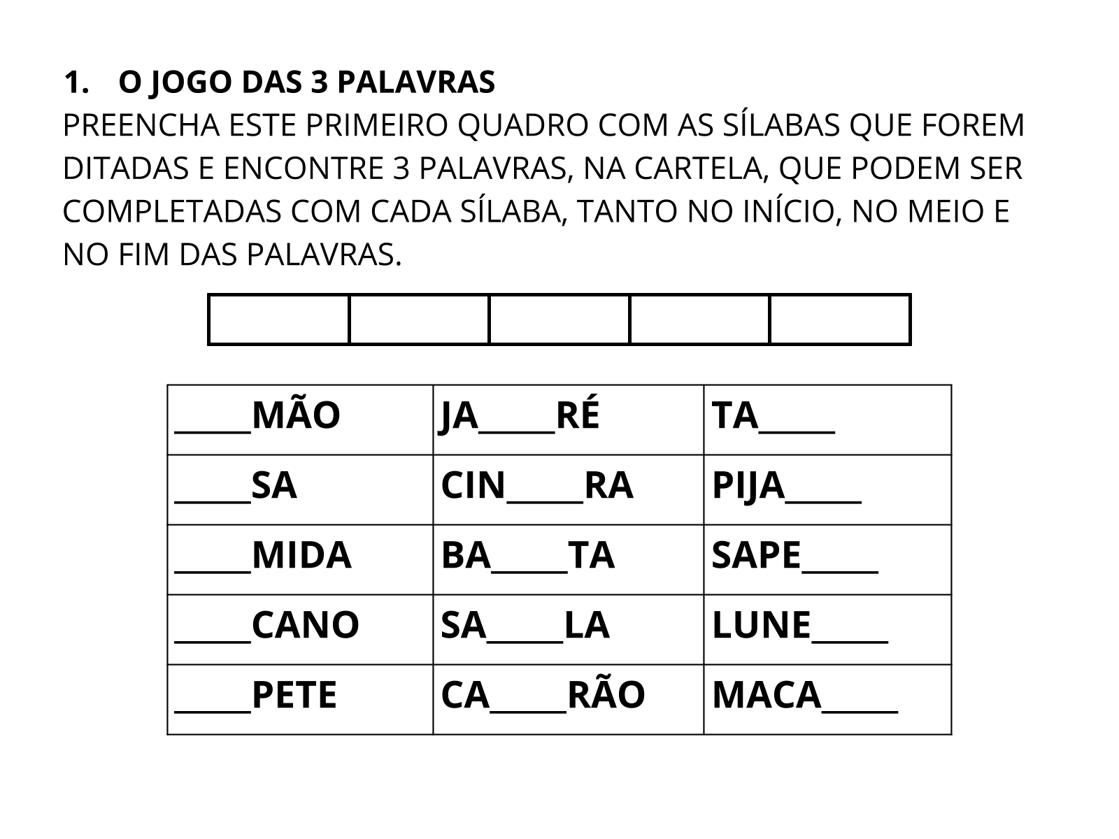 Leitura palavras sílabas - Recursos de ensino