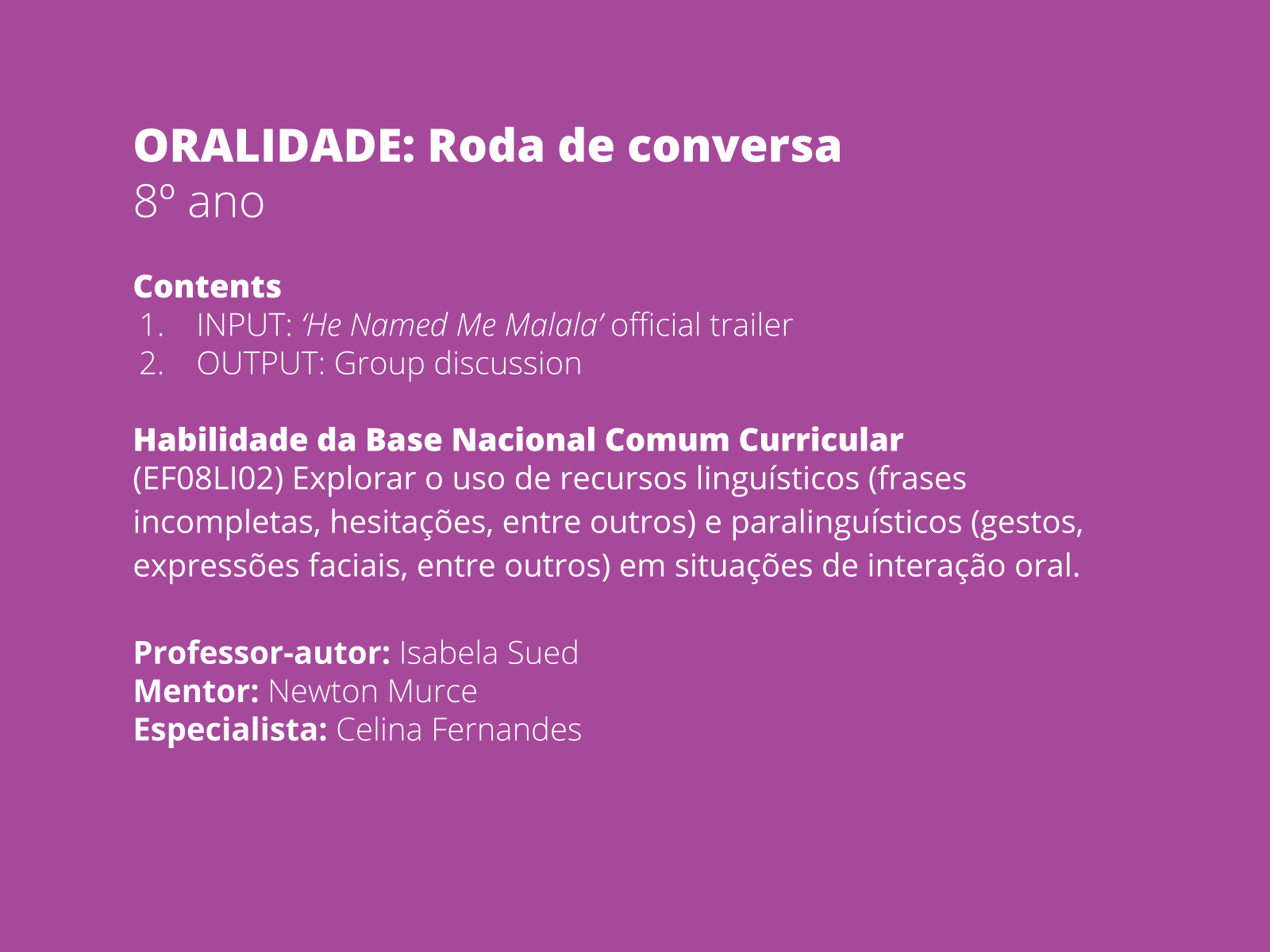 Plano de aula de conversação em inglês