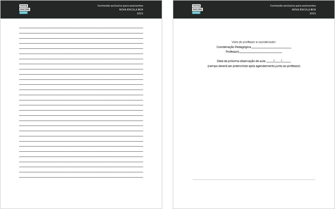 Páginas 3 e 4 do modelo de relatório de observação de sala de aula.