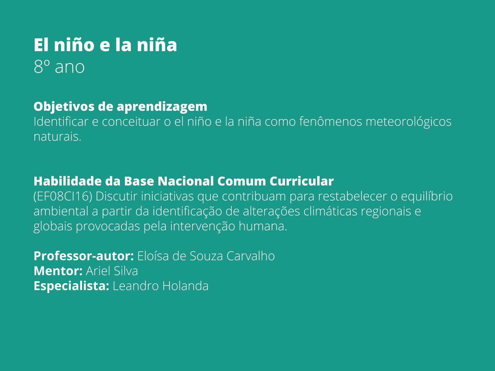 Plano De Aula 8o Ano El Niño E La Niña