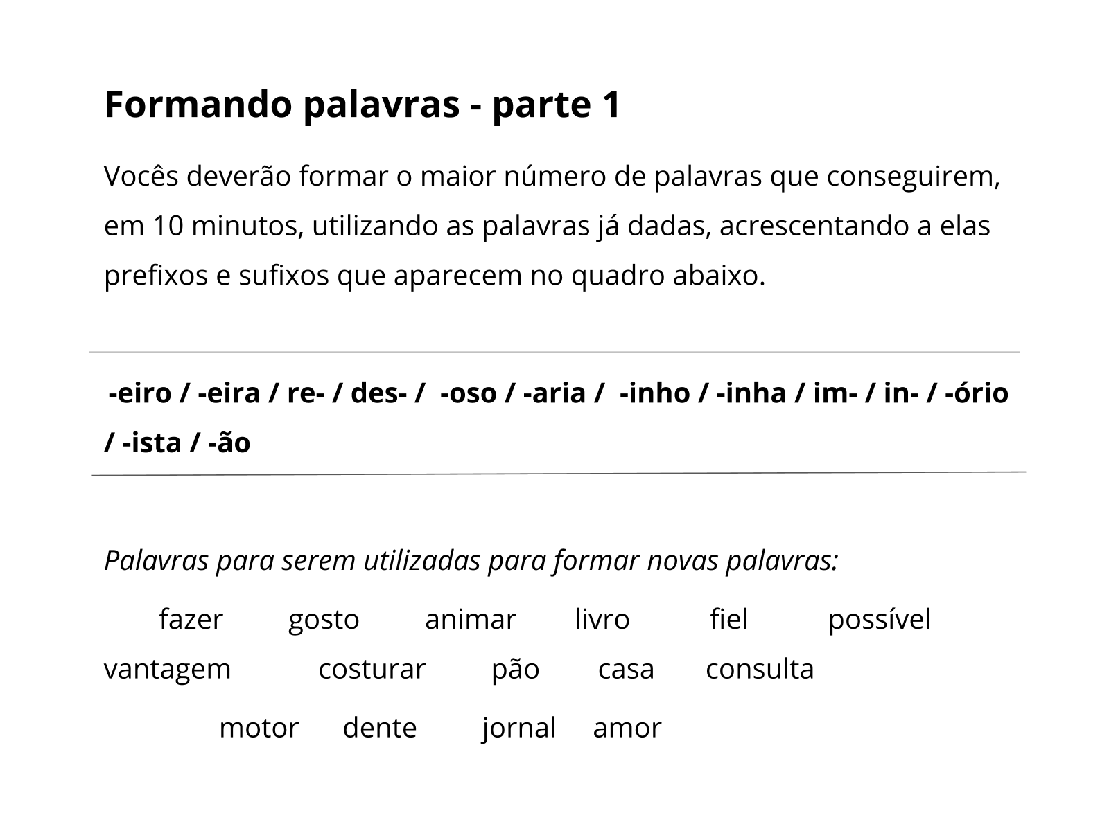 Plano de aula - 7º ano - Formando palavras por derivação