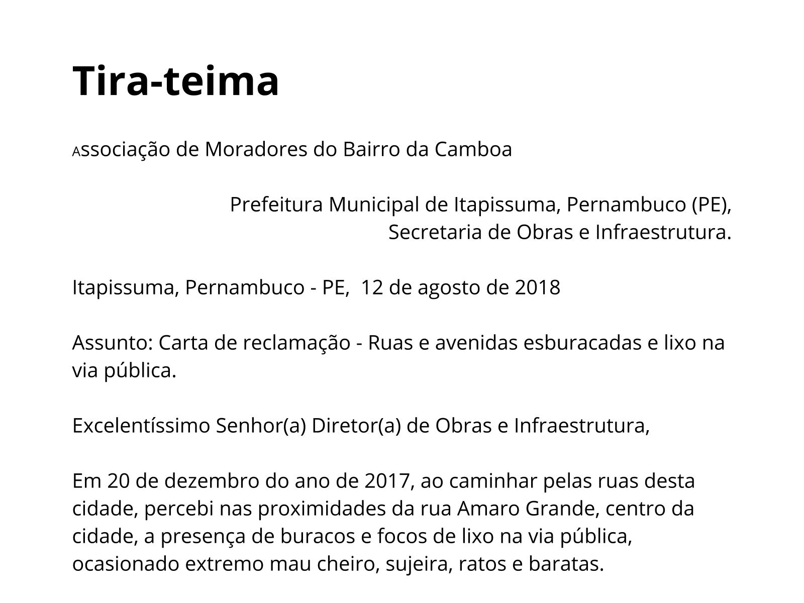 Carta De Reclamação Exemplo 6 Ano