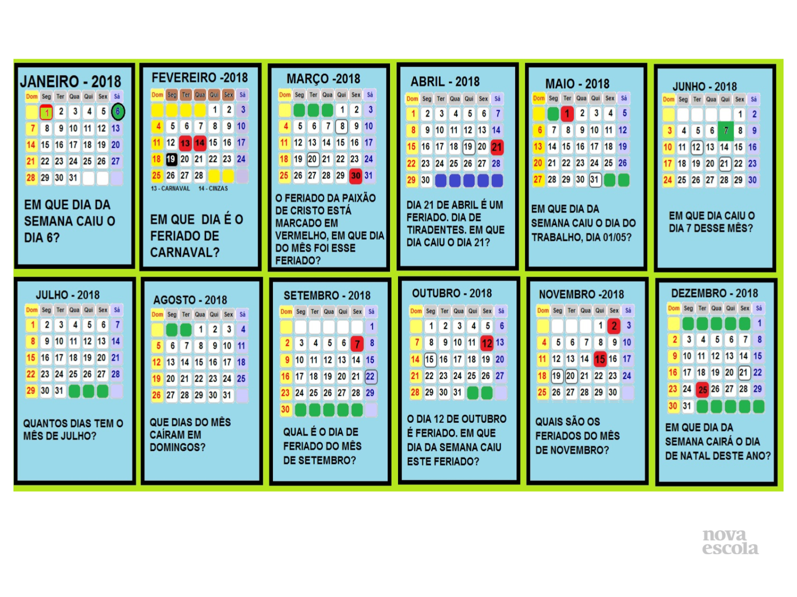 Localizar datas e informações contidas no calendário. - Planos de Aula ...