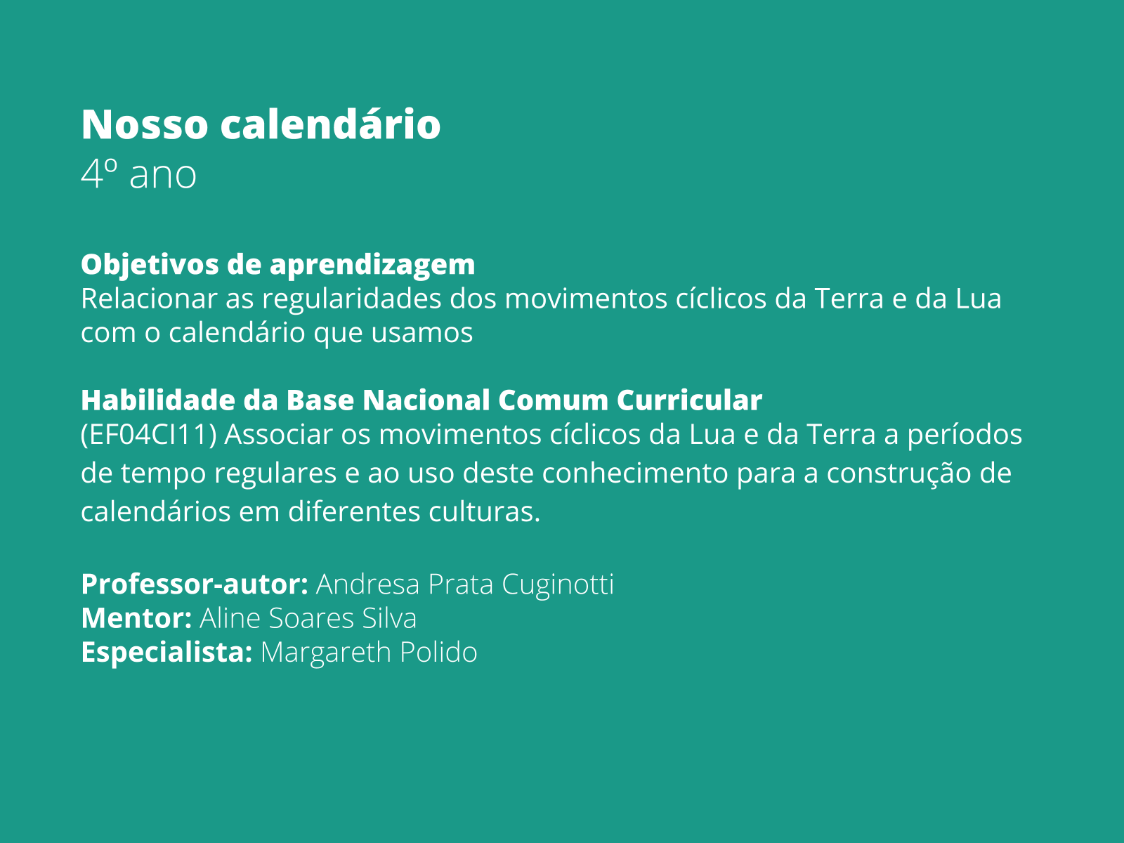 Plano de aula - 4o ano - Nosso calendário