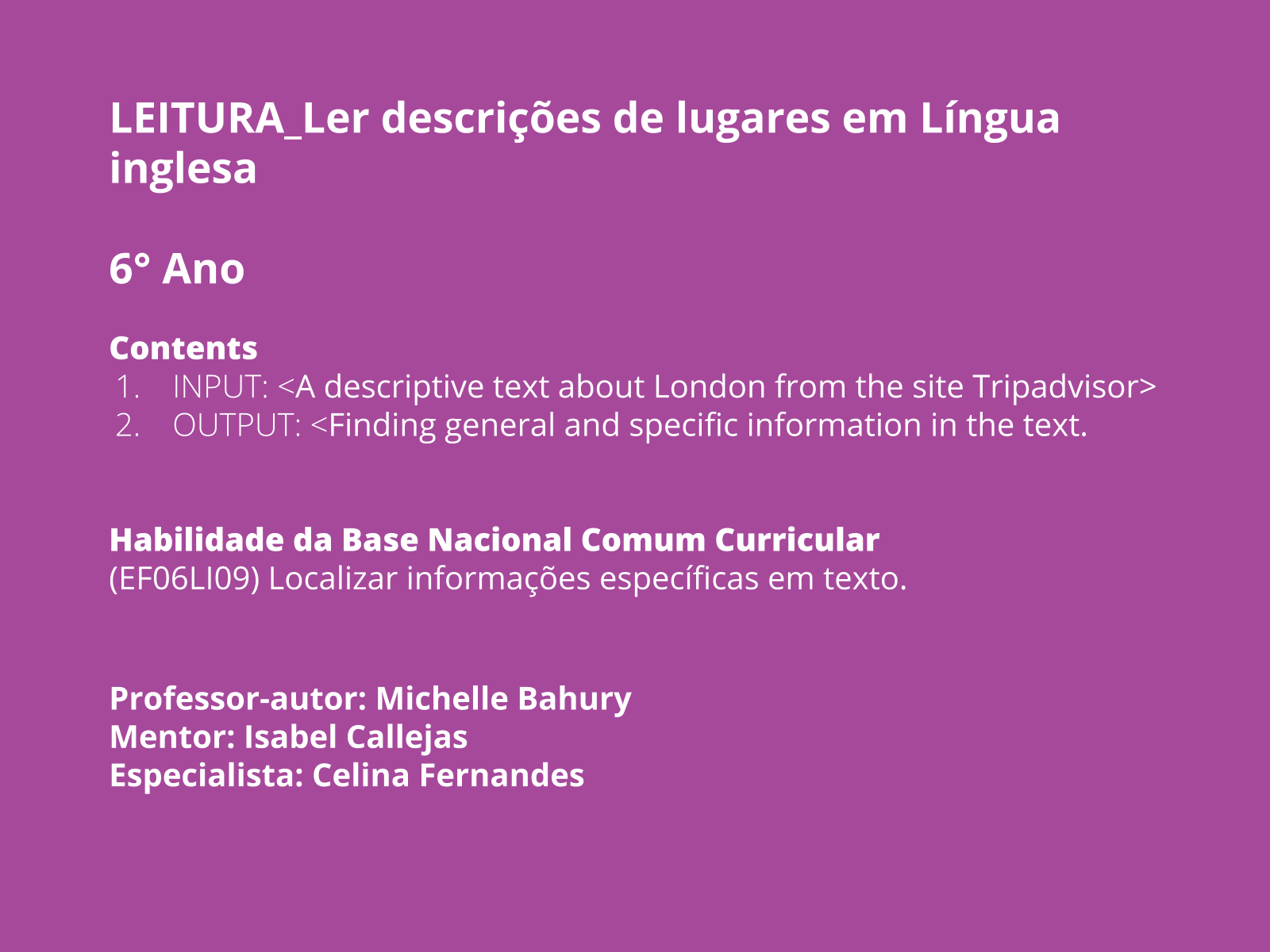 Atividades de leitura em inglês para sala de aula