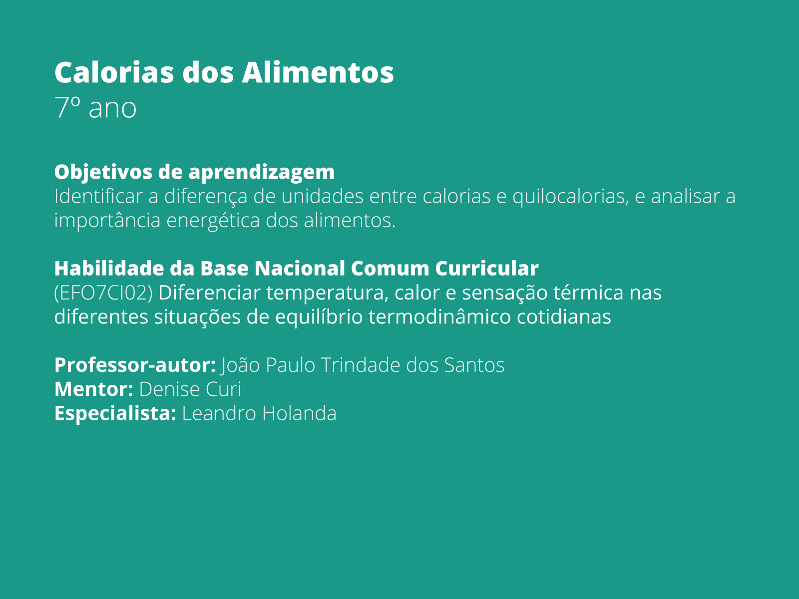 Plano de aula - 7o ano - Tipos de alimentos