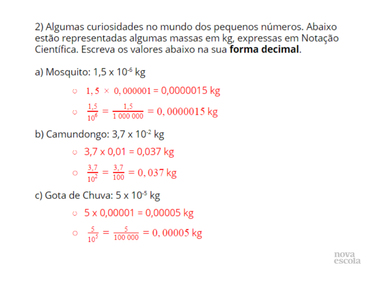 Escrevendo os números pequenos com notação científica - Planos de Aula - 8º  Ano