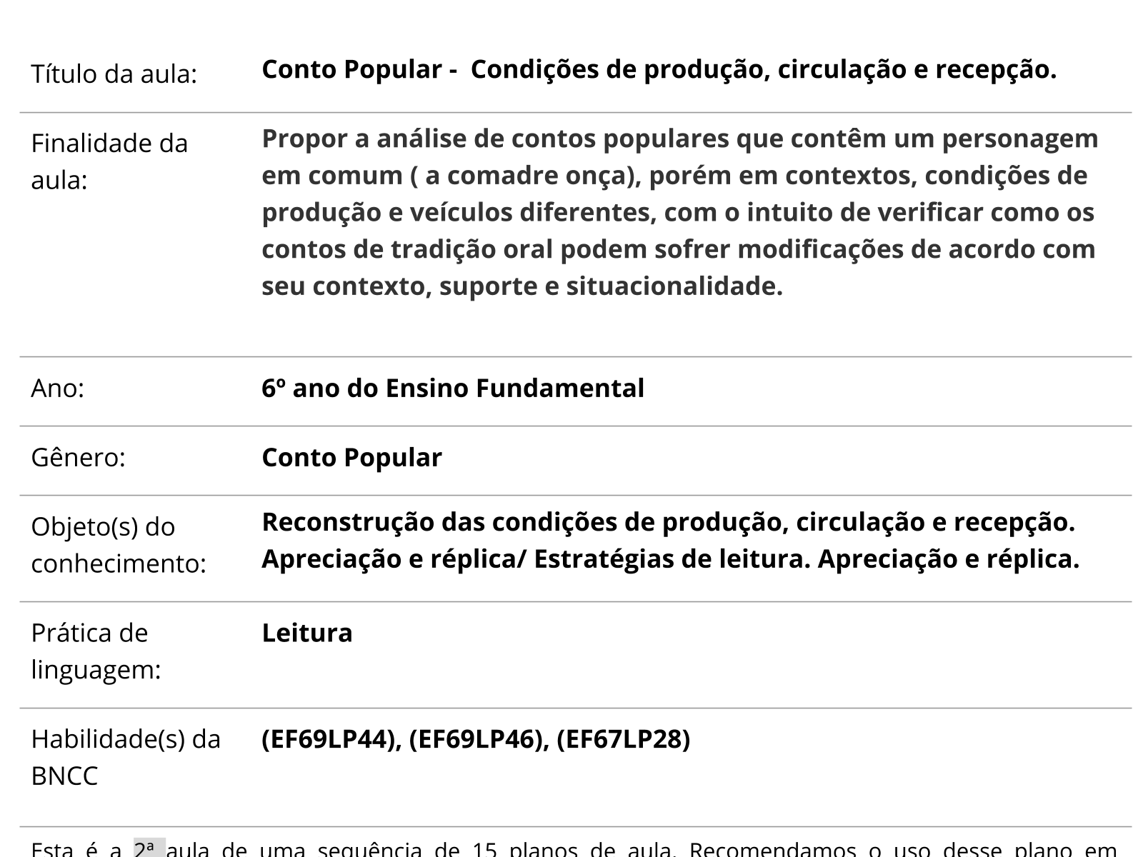 Plano de aula - 8o ano - Como escrever um conto