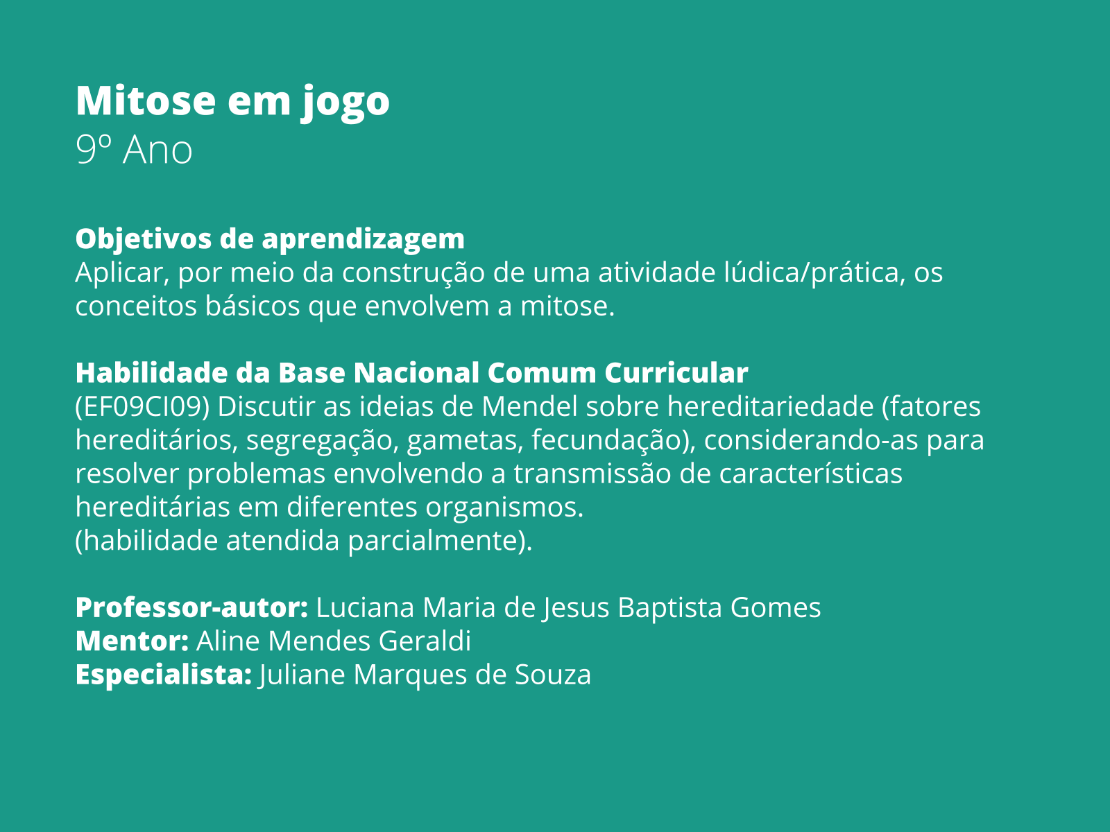 ATIVIDADES LÚDICAS - QUEBRA-CABEÇA DA DIVISÃO CELULAR · Ciência