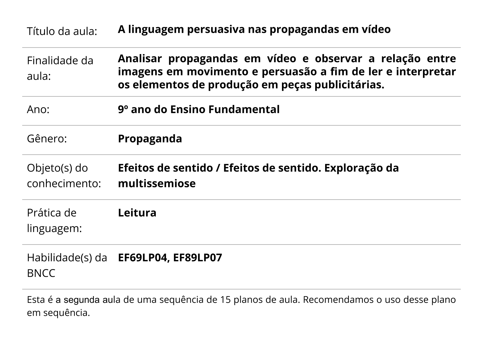 Plano de aula - 9º ano - O verbo como recurso persuasivo no gênero