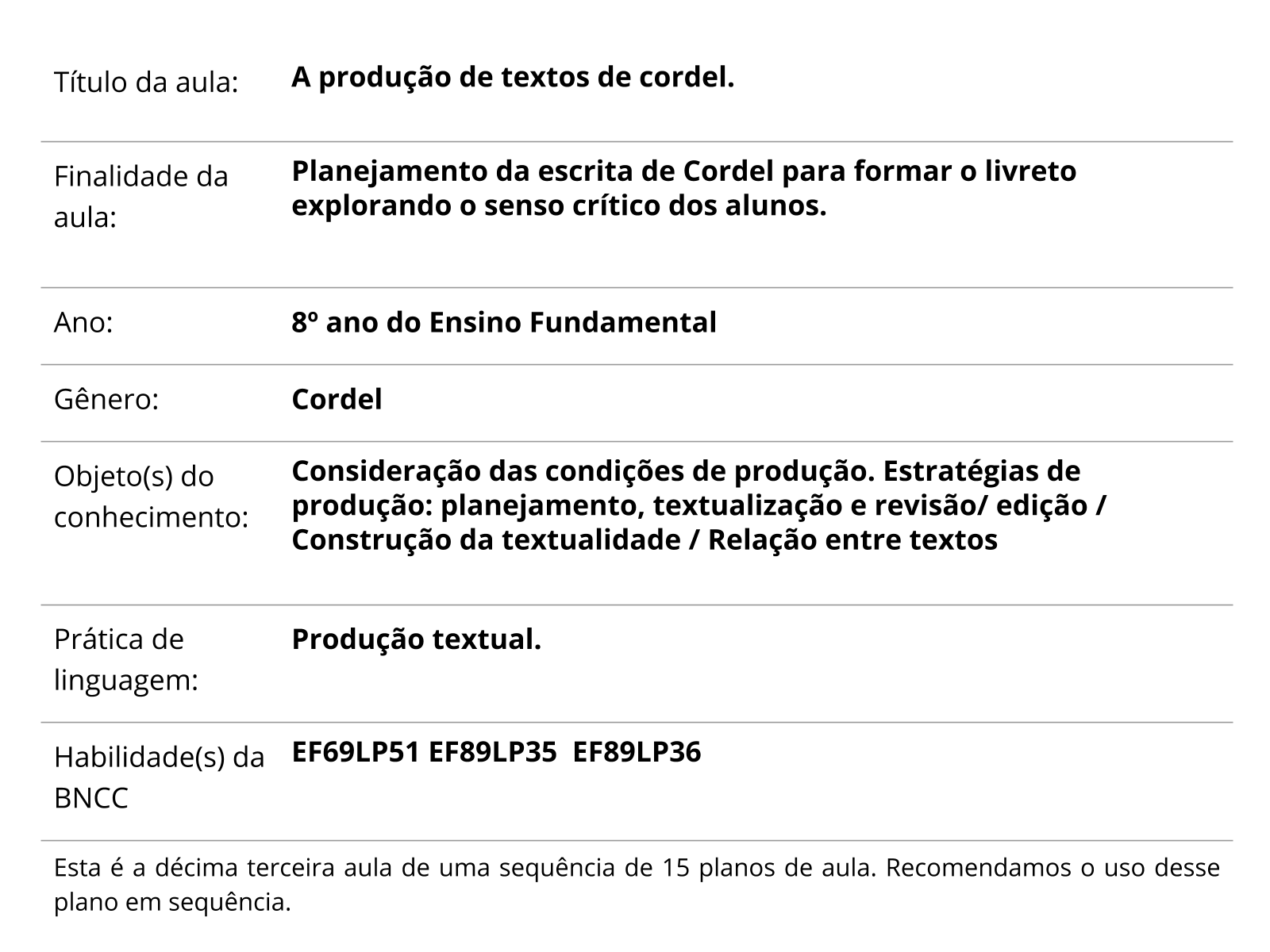 A Produ O De Textos De Cordel Planos De Aula Ano L Ngua Portuguesa