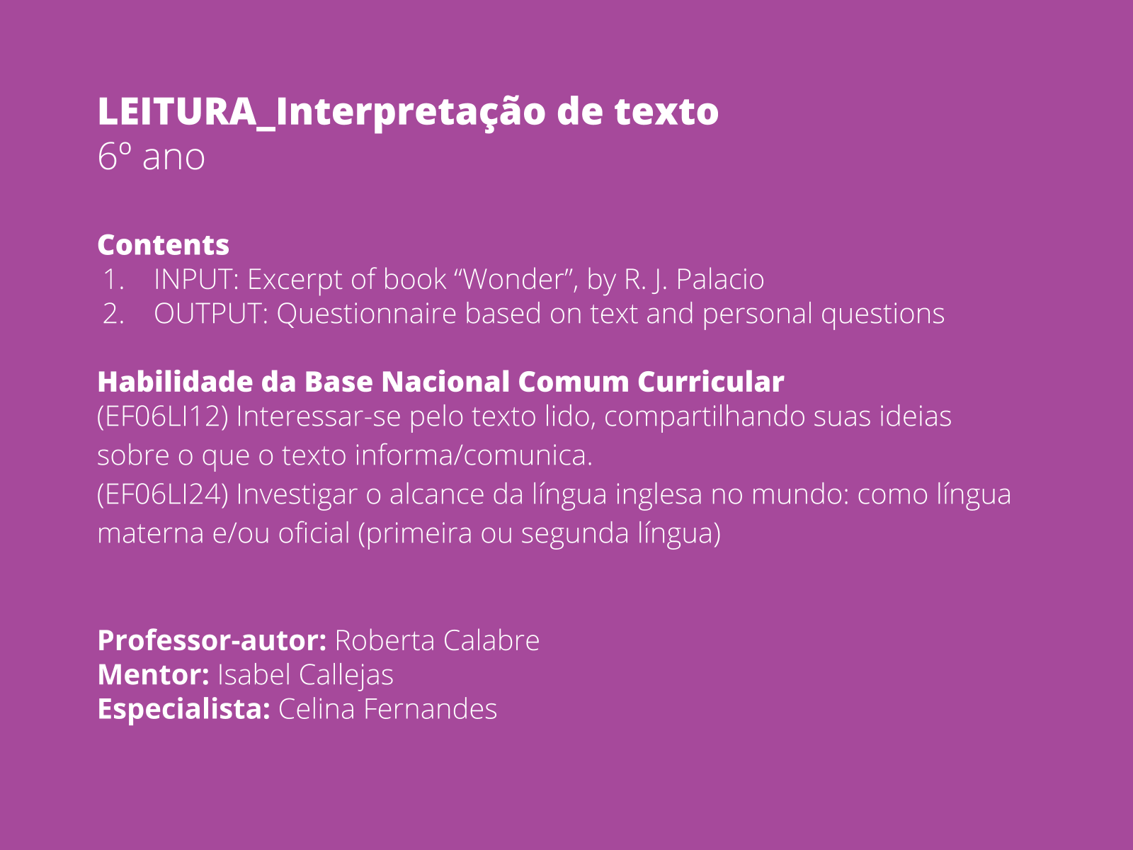 Plano de aula - 6o ano - Interpretação de texto