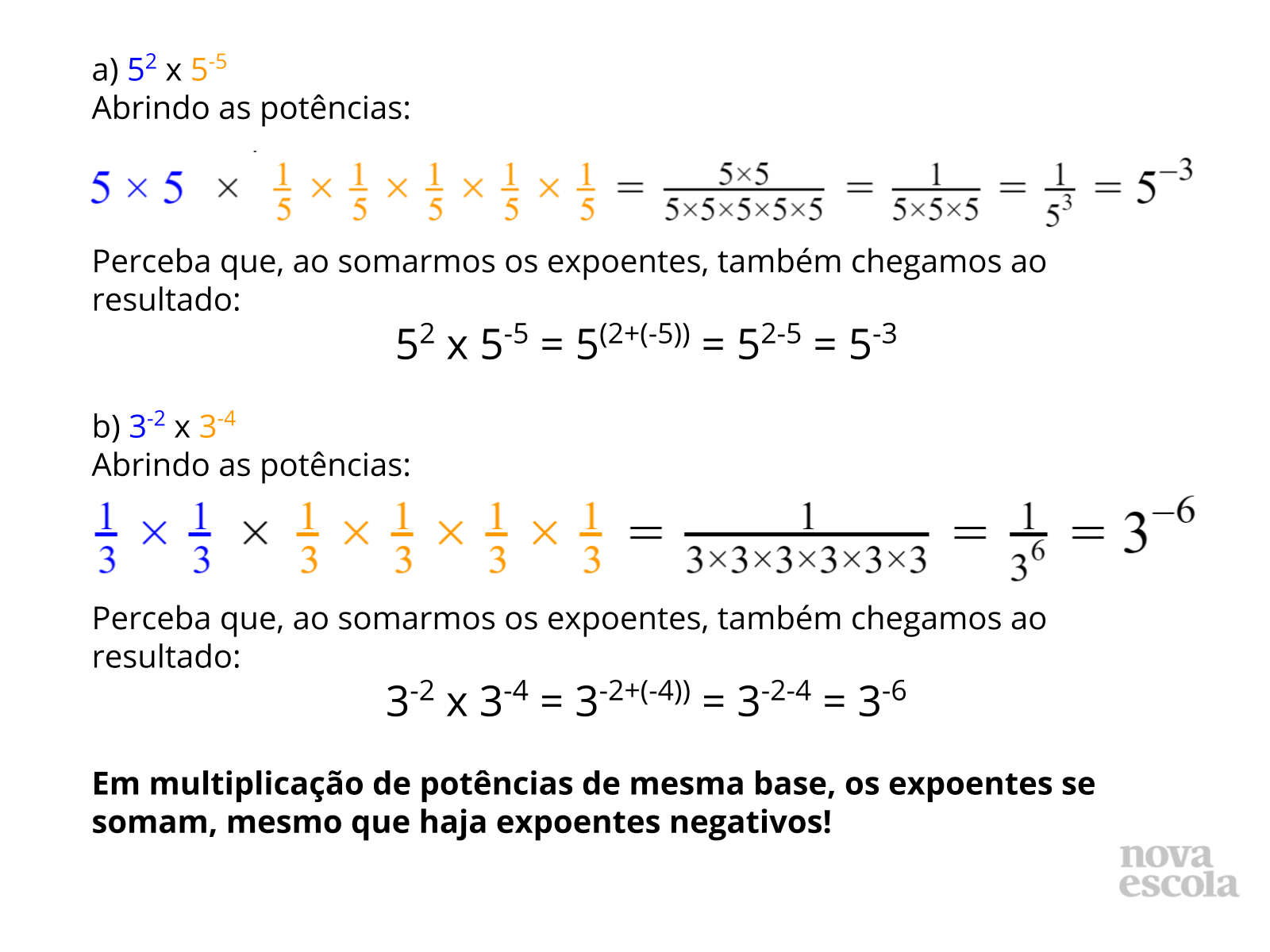 Multiplicação e Divisão de potências de mesma base com expoentes ...